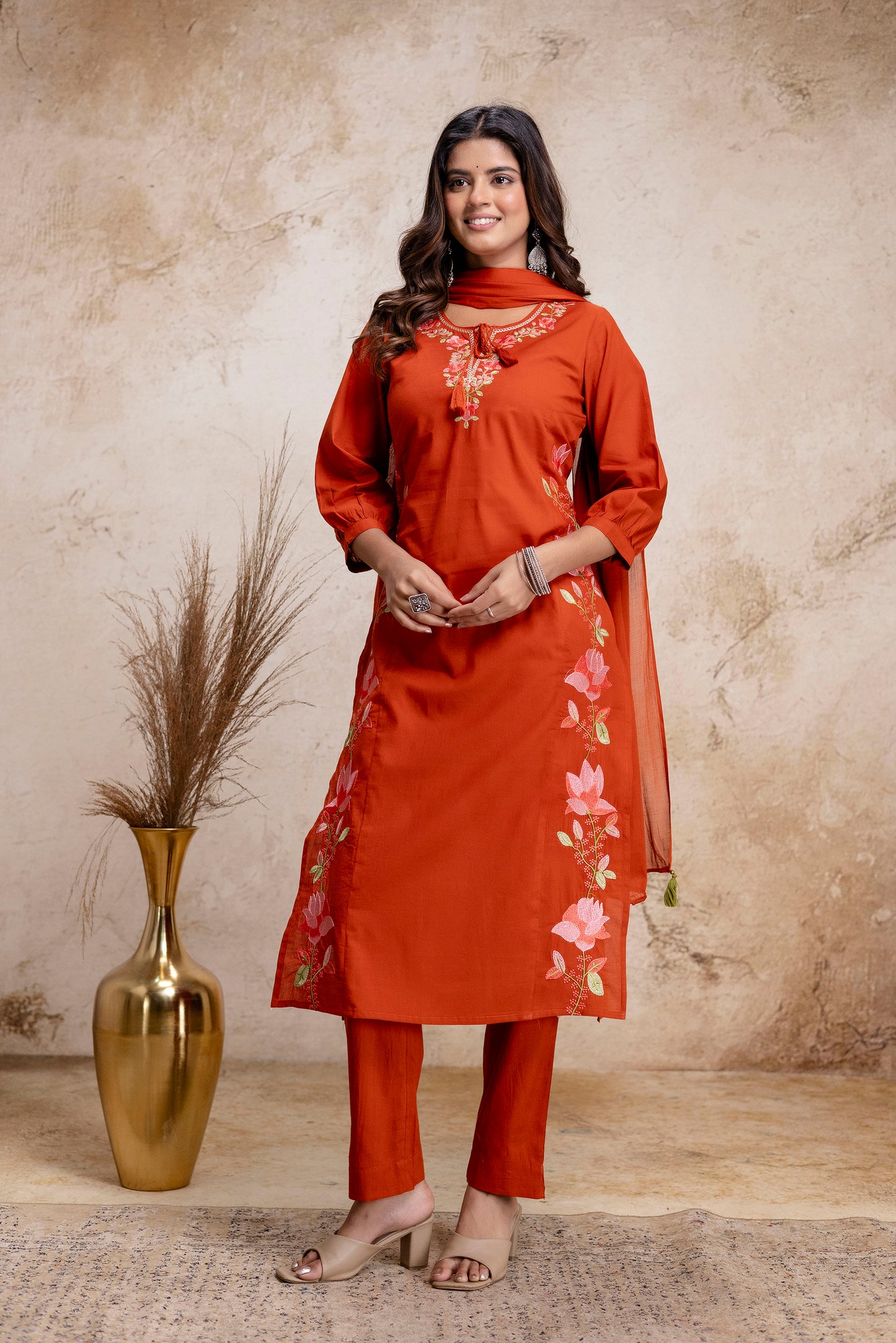 PHULWAARI - Signature Printed Rust Kurta Set with Dupatta