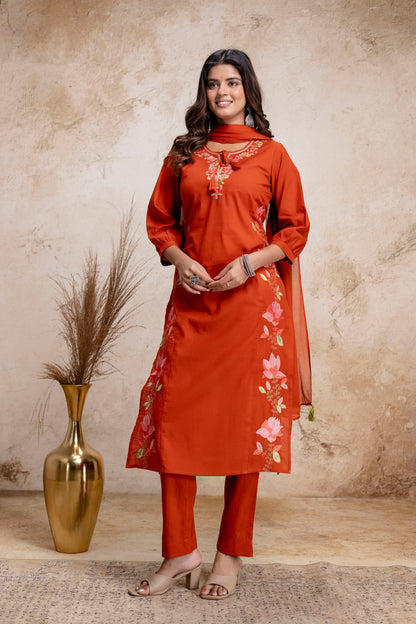 PHULWAARI - Signature Printed Rust Kurta Set with Dupatta