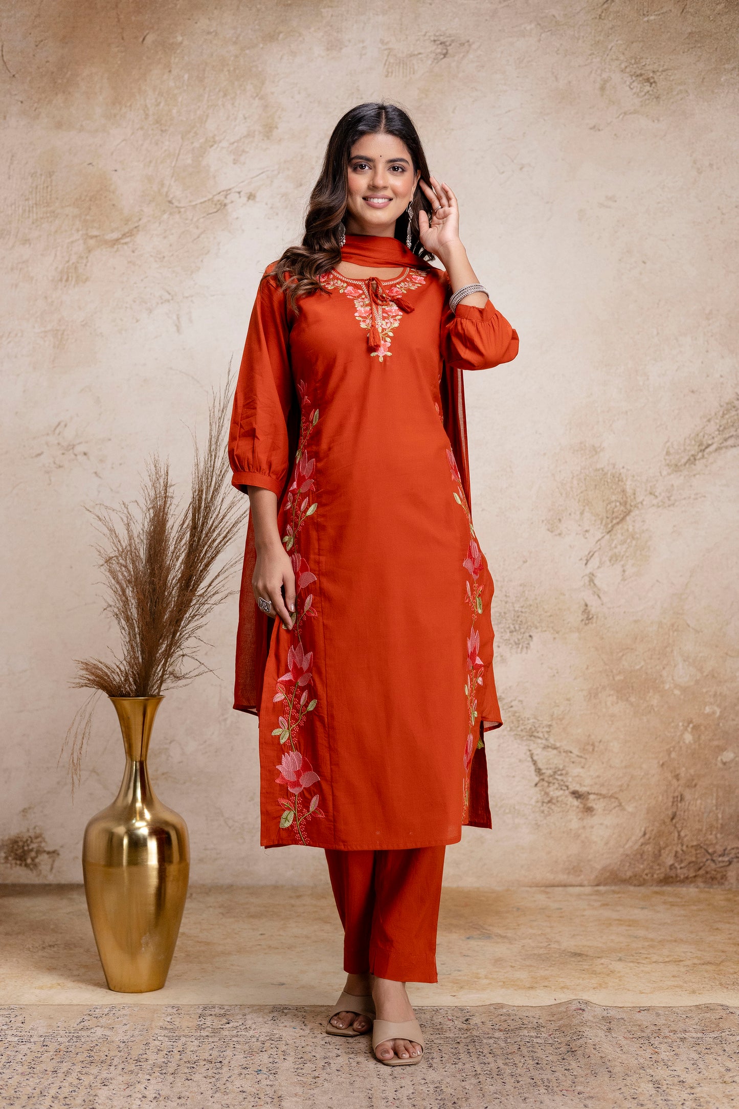 PHULWAARI - Signature Printed Rust Kurta Set with Dupatta