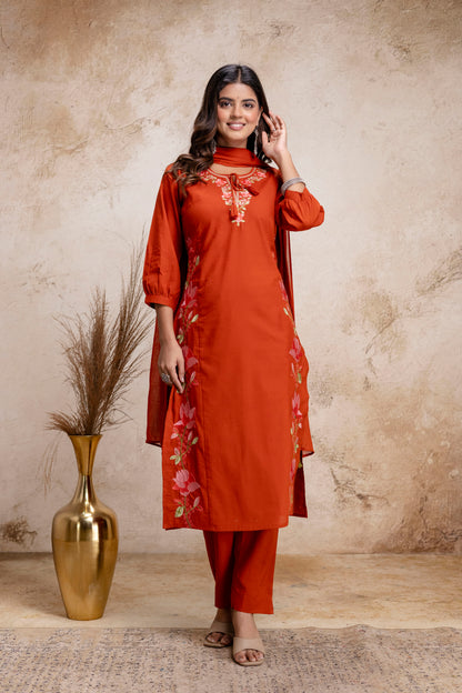 PHULWAARI - Signature Printed Rust Kurta Set with Dupatta