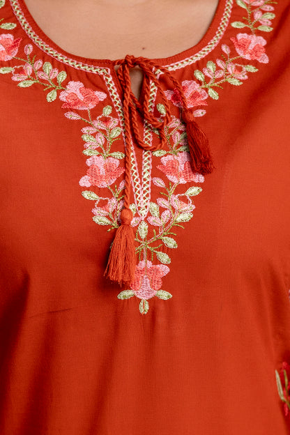 PHULWAARI - Signature Printed Rust Kurta Set with Dupatta
