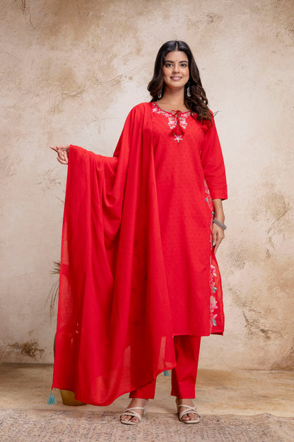PHULWAARI - Signature Printed Red Kurta Set with Dupatta