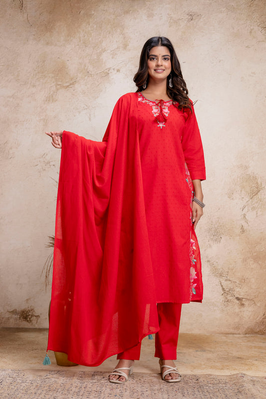 PHULWAARI - Signature Printed Red Kurta Set with Dupatta