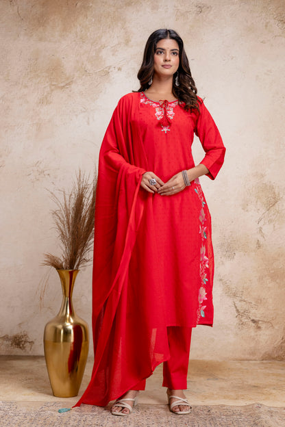 PHULWAARI - Signature Printed Red Kurta Set with Dupatta