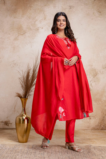 PHULWAARI - Signature Printed Red Kurta Set with Dupatta