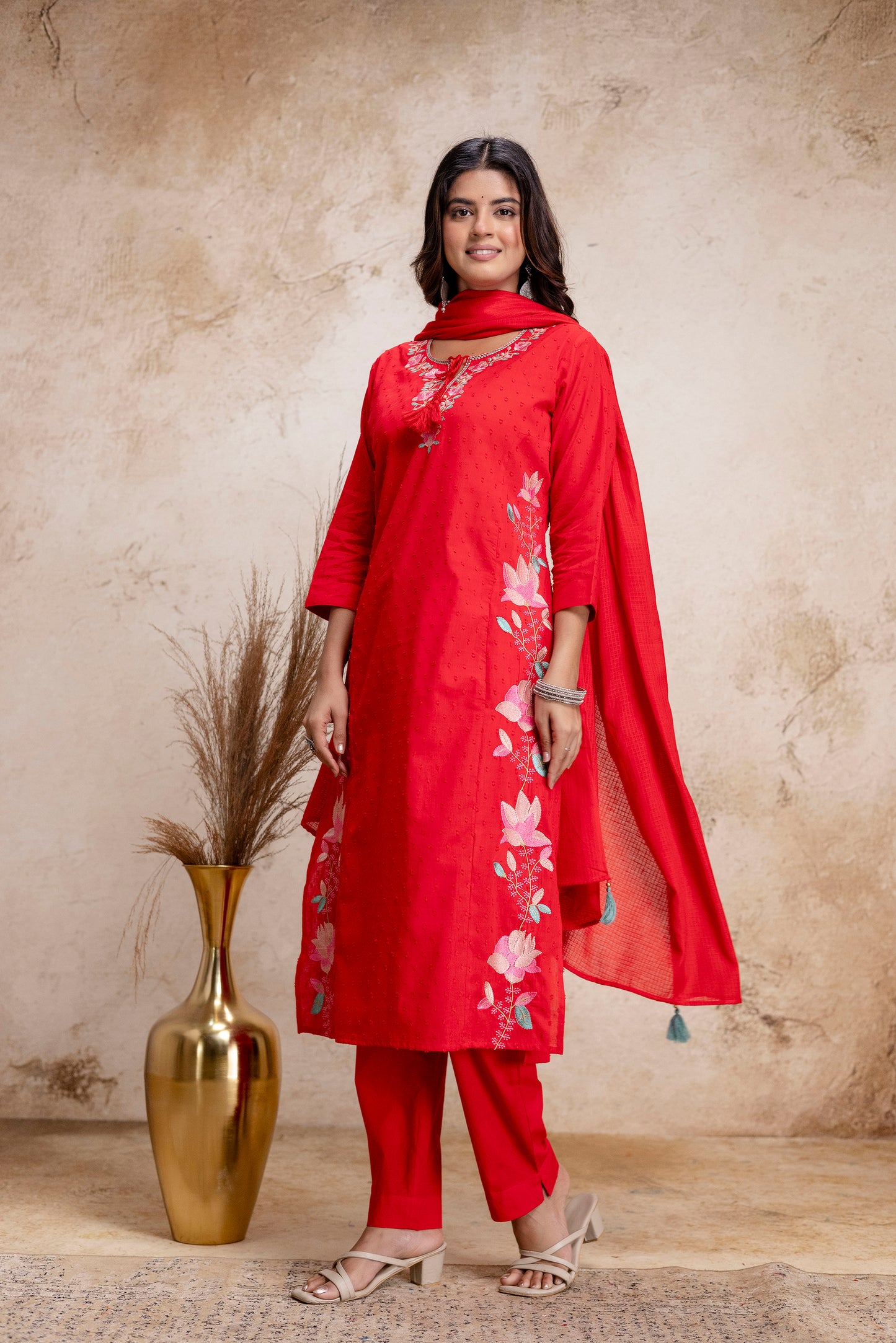 PHULWAARI - Signature Printed Red Kurta Set with Dupatta