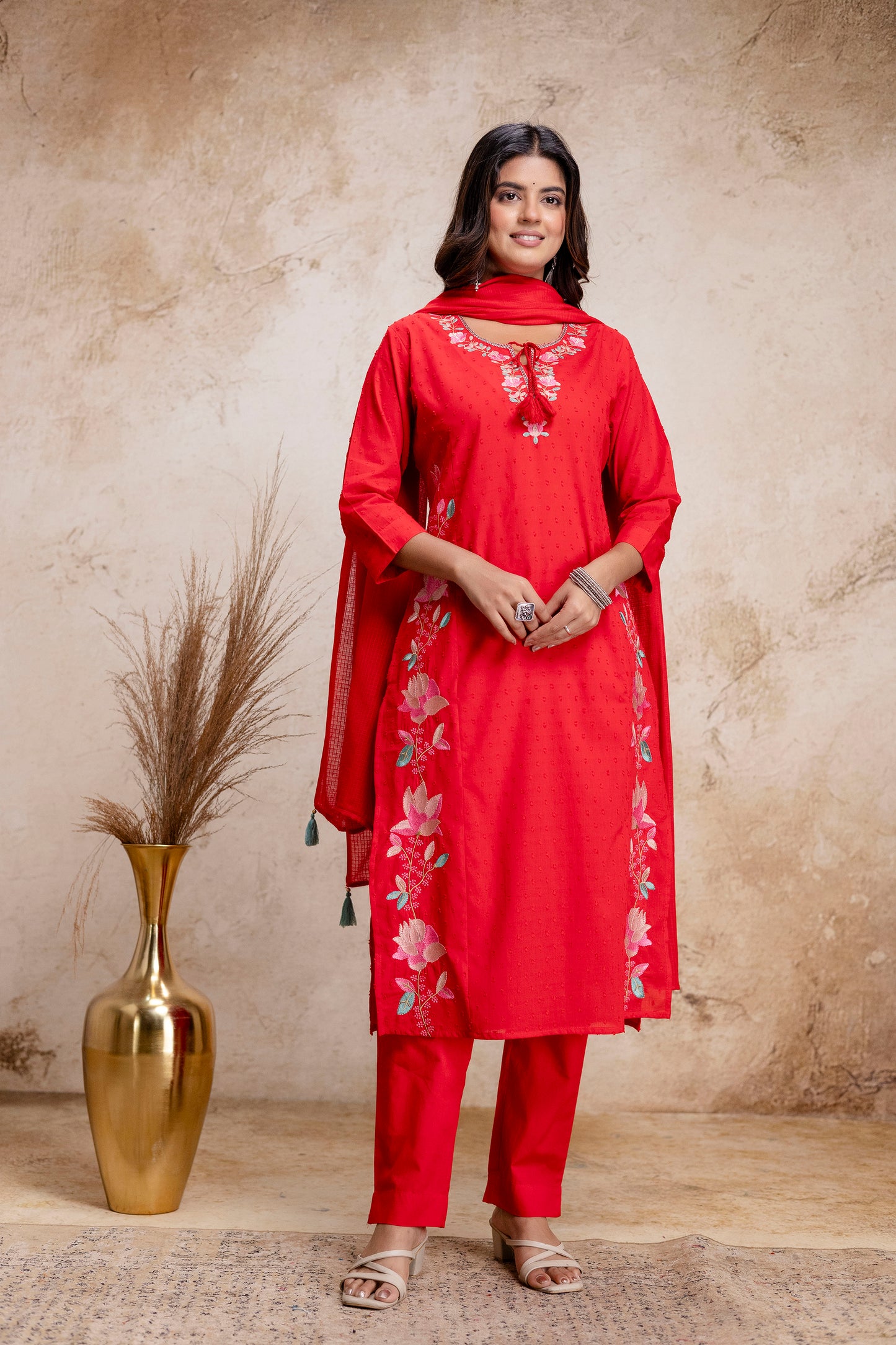 PHULWAARI - Signature Printed Red Kurta Set with Dupatta