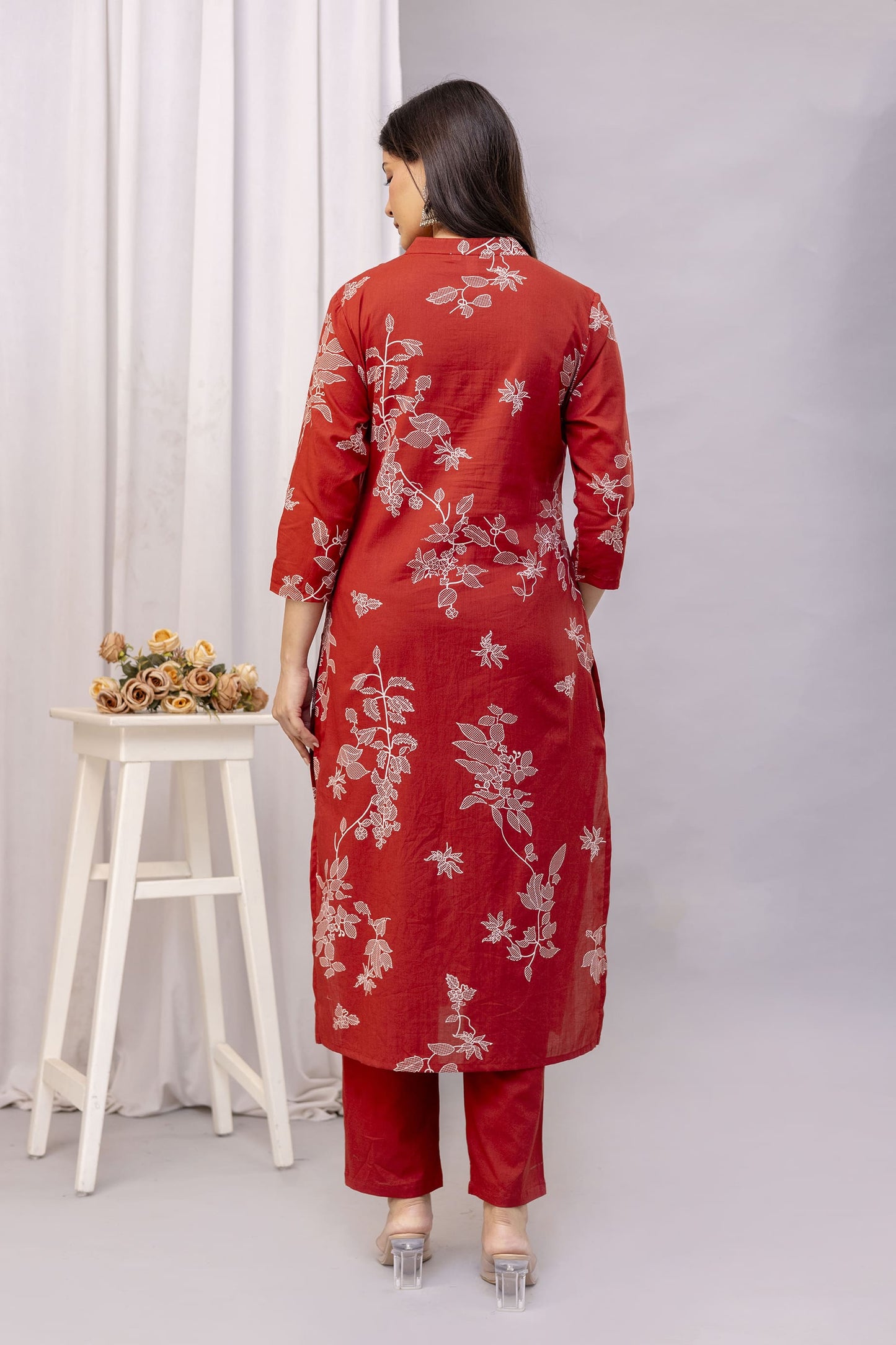 PHULWAARI - Signature Printed Rust Colour Cotton Kurta Set with Pintuck Detailing