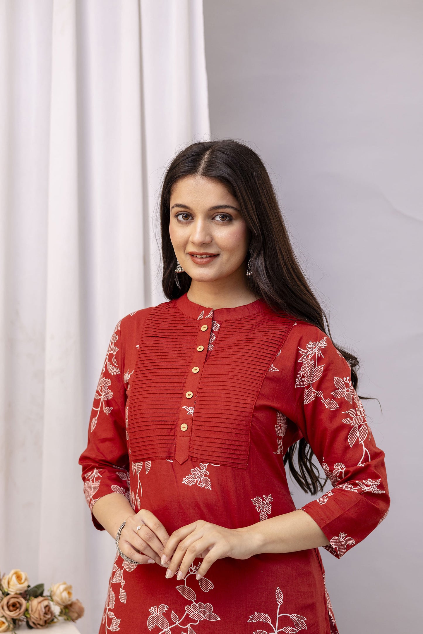 PHULWAARI - Signature Printed Rust Colour Cotton Kurta Set with Pintuck Detailing
