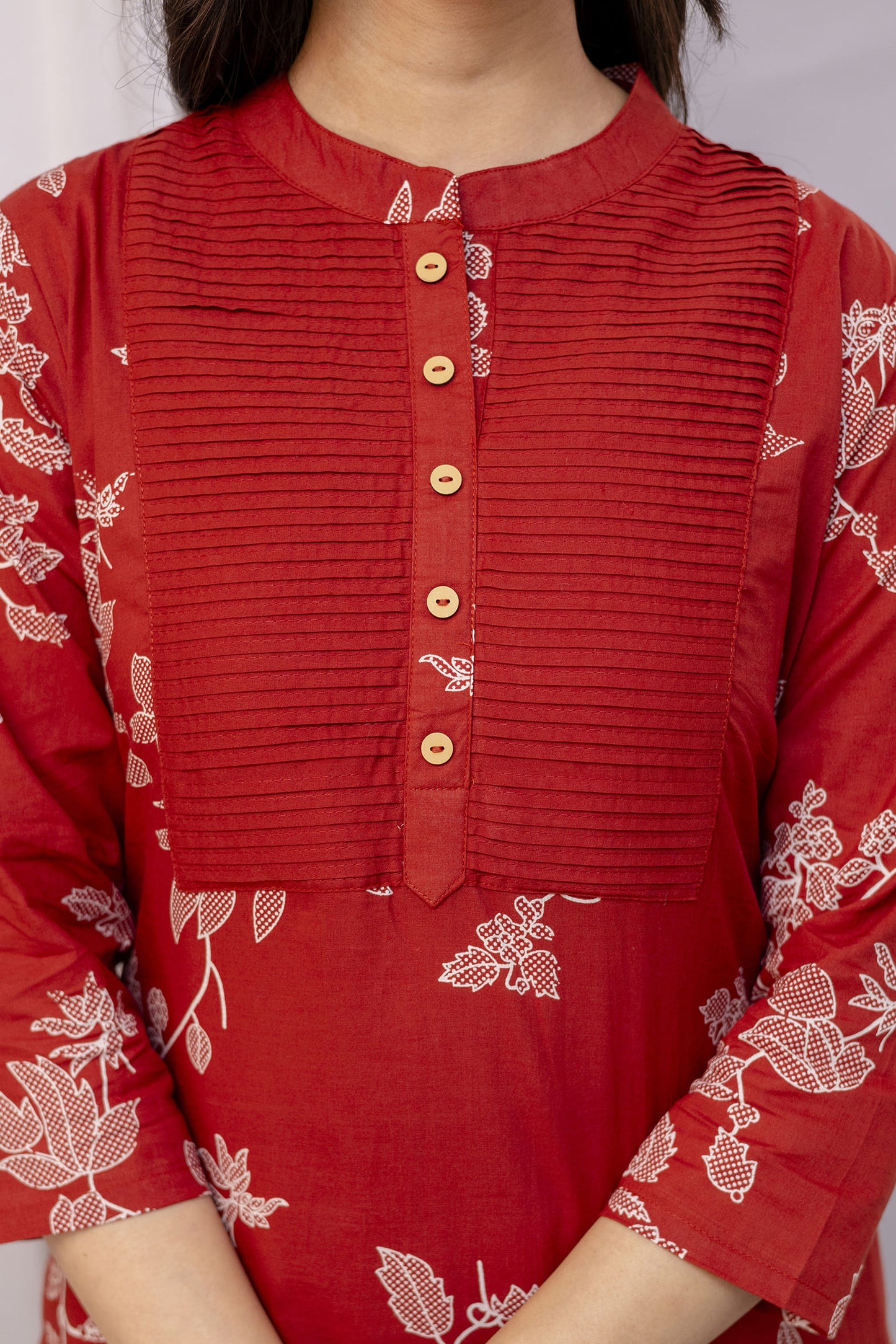 PHULWAARI - Signature Printed Rust Colour Cotton Kurta Set with Pintuck Detailing
