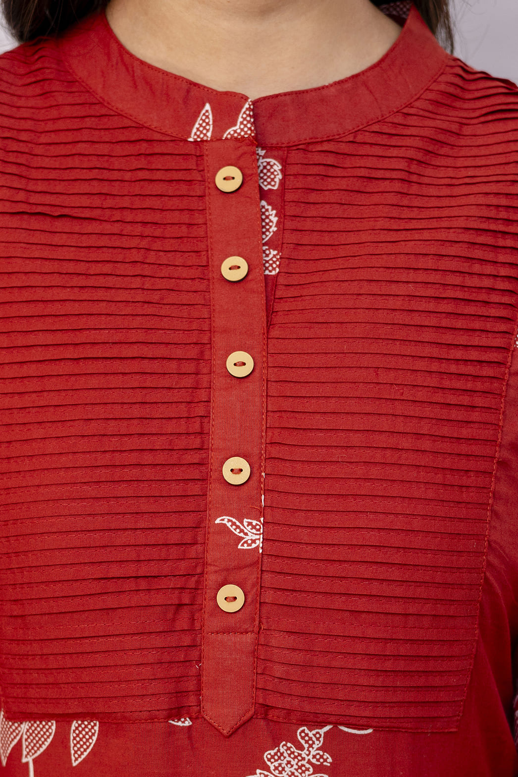 PHULWAARI - Signature Printed Rust Colour Cotton Kurta Set with Pintuck Detailing