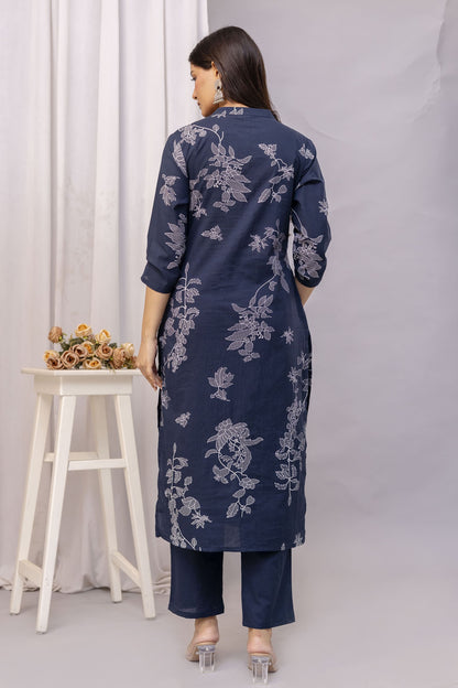 PHULWAARI - Signature Printed Blue Colour Cotton Kurta Set with Pintuck Detailing