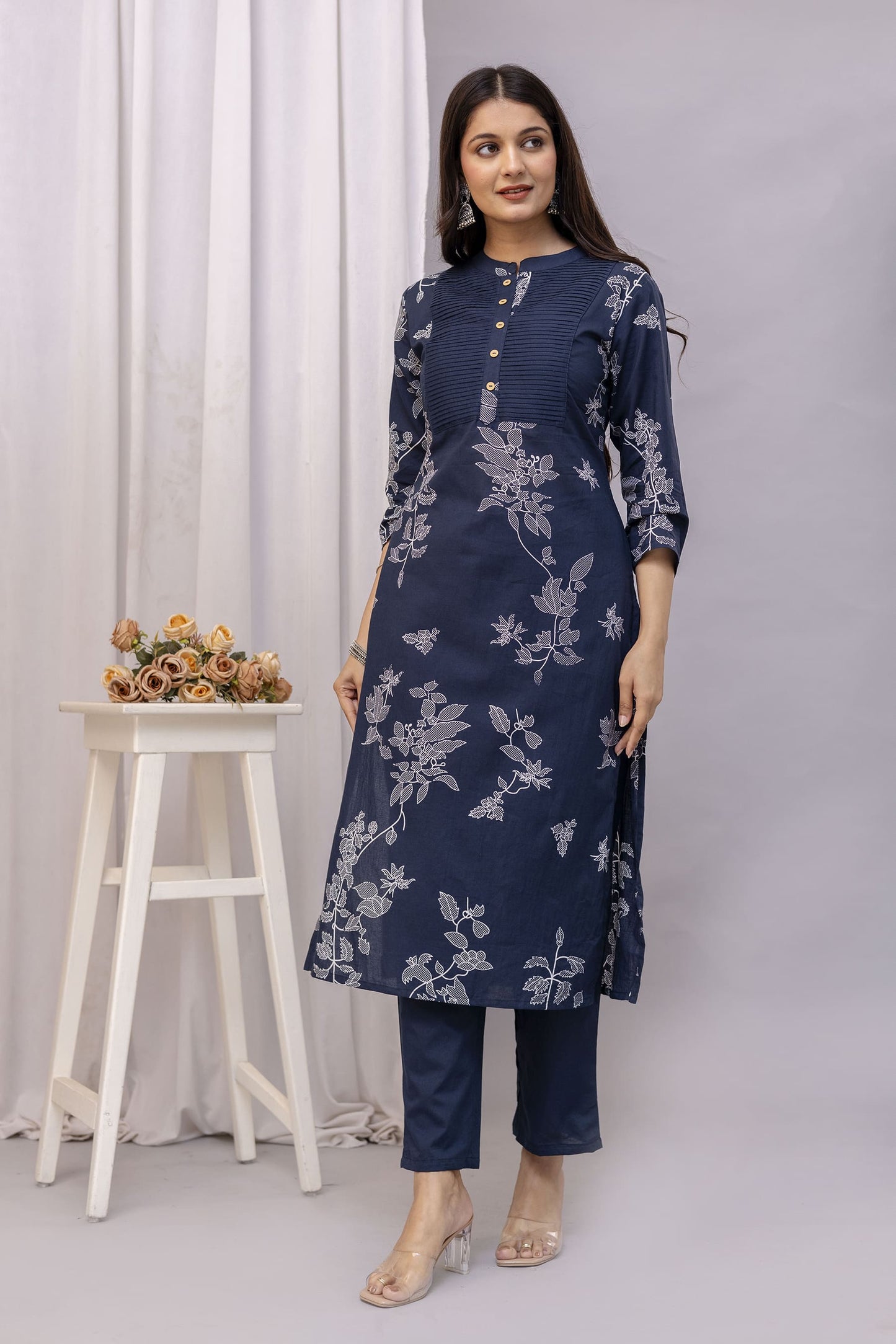 PHULWAARI - Signature Printed Blue Colour Cotton Kurta Set with Pintuck Detailing
