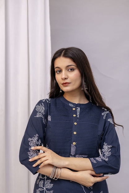 PHULWAARI - Signature Printed Blue Colour Cotton Kurta Set with Pintuck Detailing