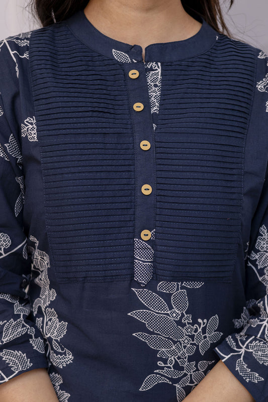 PHULWAARI - Signature Printed Blue Colour Cotton Kurta Set with Pintuck Detailing