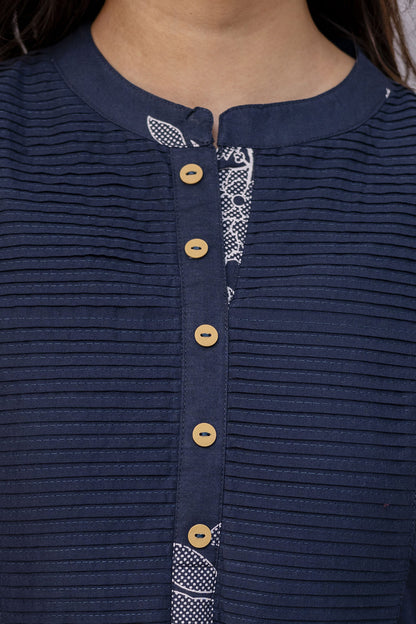 PHULWAARI - Signature Printed Blue Colour Cotton Kurta Set with Pintuck Detailing
