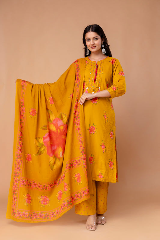 PHULWAARI - Signature Floral Printed Yellow Kurta Set with Dupatta