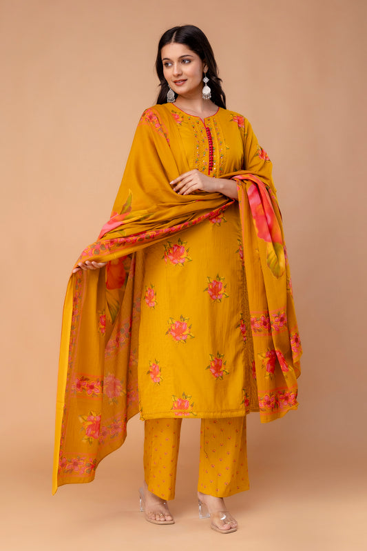PHULWAARI - Signature Floral Printed Yellow Kurta Set with Dupatta