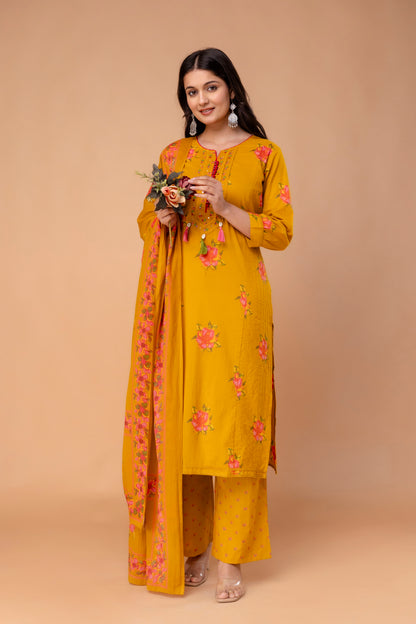 PHULWAARI - Signature Floral Printed Yellow Kurta Set with Dupatta