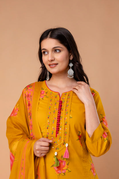 PHULWAARI - Signature Floral Printed Yellow Kurta Set with Dupatta