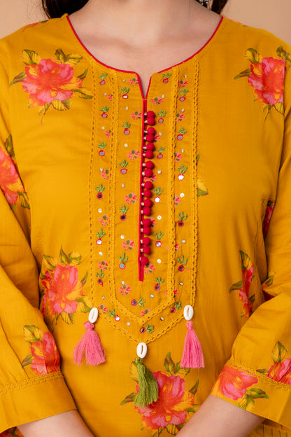 PHULWAARI - Signature Floral Printed Yellow Kurta Set with Dupatta