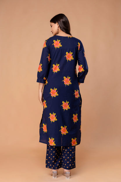 PHULWAARI - Signature Floral Printed Royal Blue Kurta Set with Dupatta