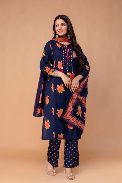 PHULWAARI - Signature Floral Printed Royal Blue Kurta Set with Dupatta