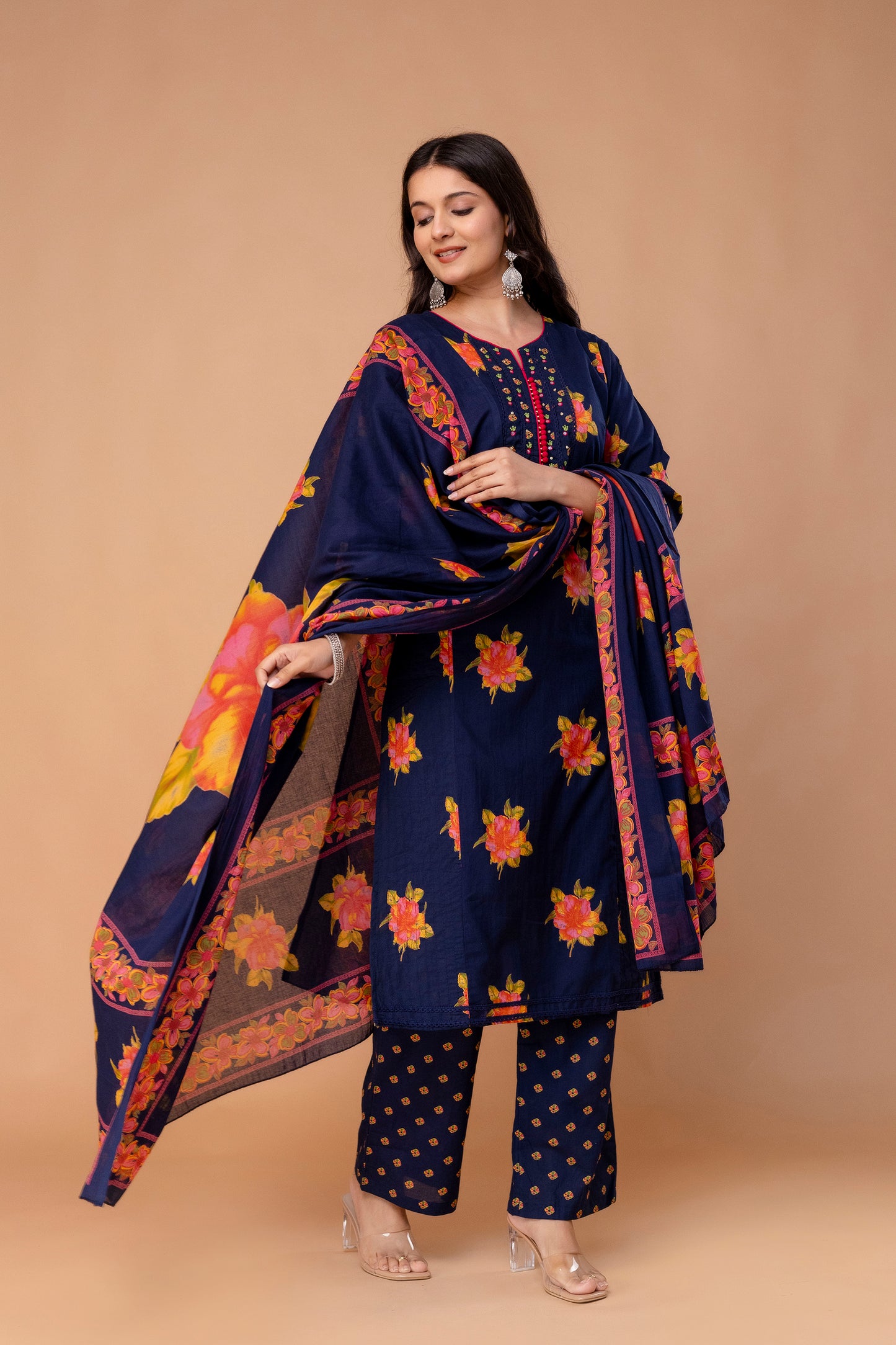 PHULWAARI - Signature Floral Printed Royal Blue Kurta Set with Dupatta