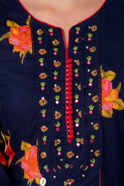 PHULWAARI - Signature Floral Printed Royal Blue Kurta Set with Dupatta