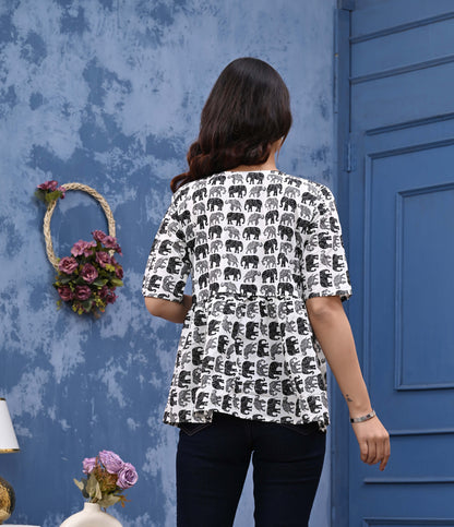 Elephant Print Sanganeri Women's Top