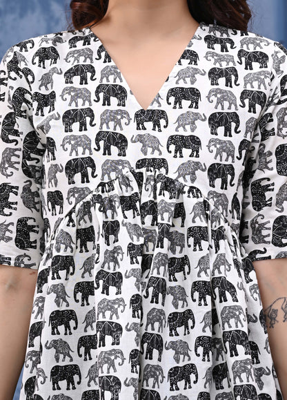Elephant Print Sanganeri Women's Top
