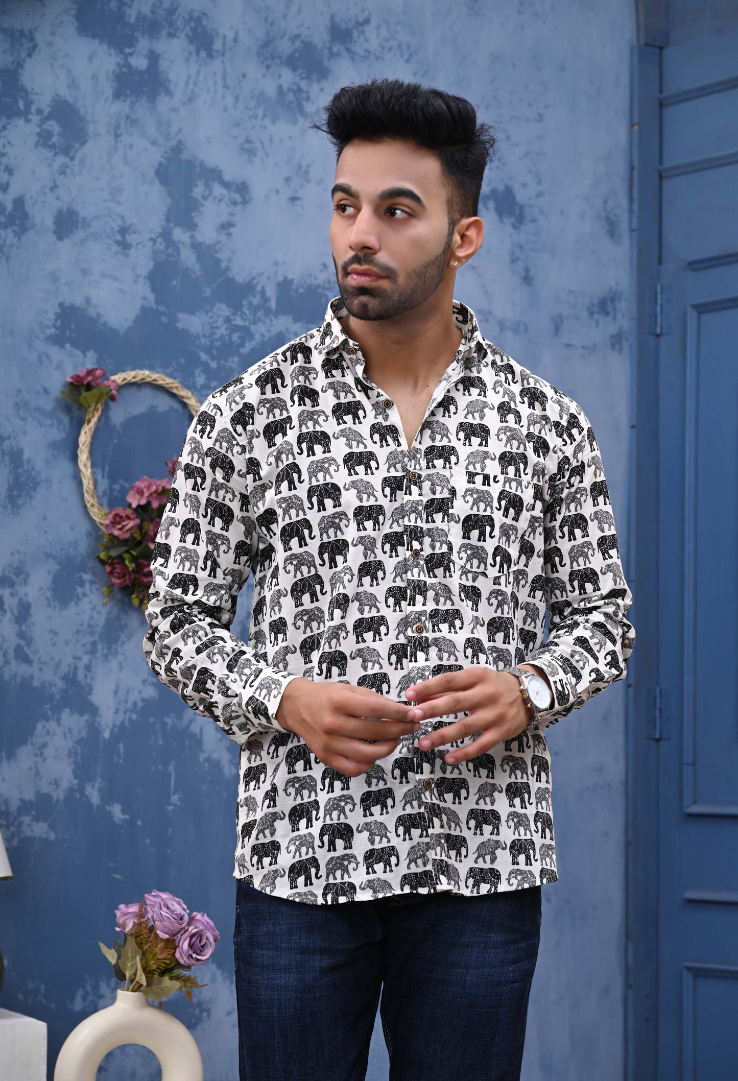 Elephant Print Sanganeri Shirt