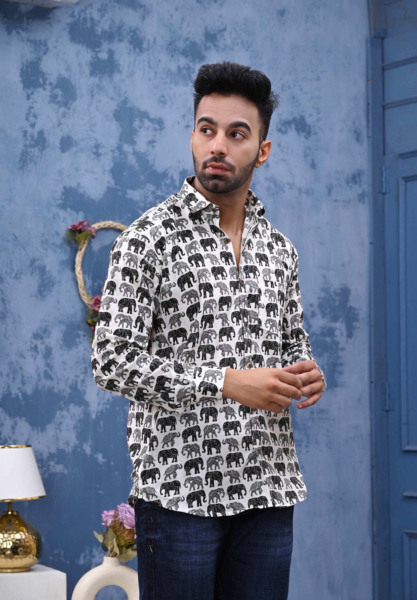 Elephant Print Sanganeri Shirt