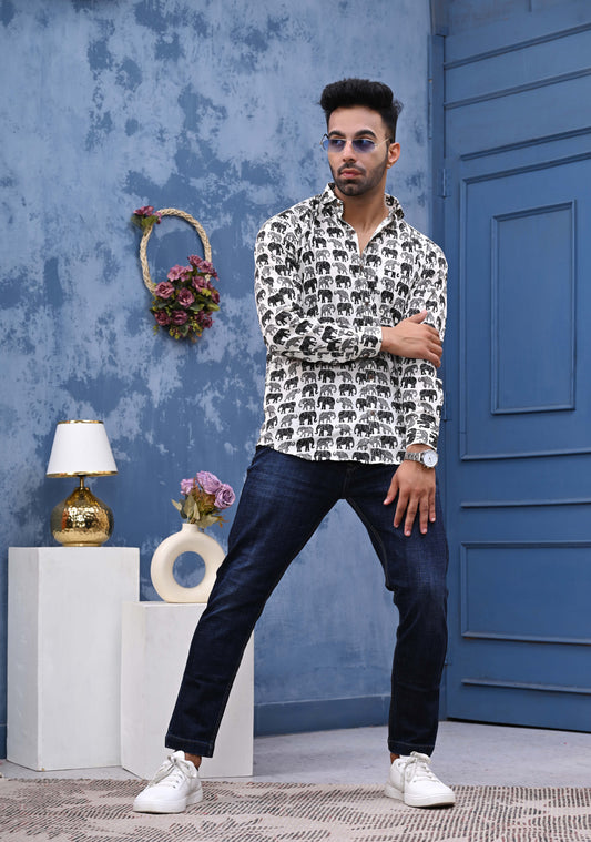 Elephant Print Sanganeri Shirt