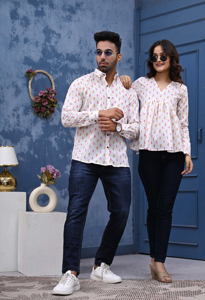 Pink & Orange Leaf Print Sanganeri Combo