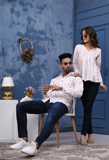 Pink & Orange Leaf Print Sanganeri Combo