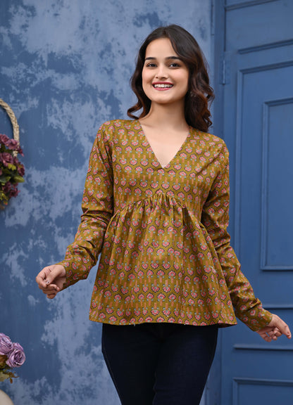 Flower Print Sanganeri Women's Top