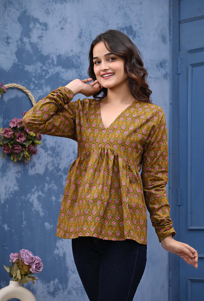 Flower Print Sanganeri Women's Top