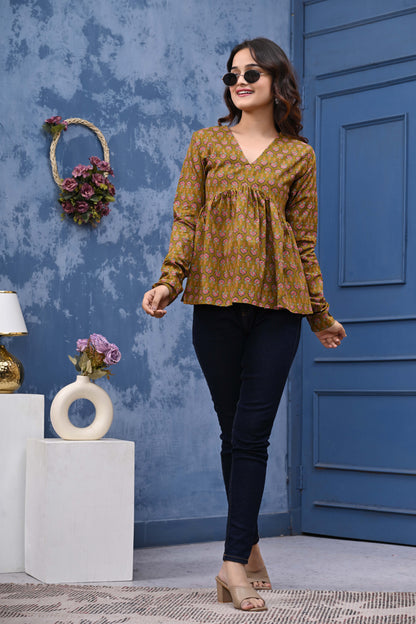 Flower Print Sanganeri Women's Top