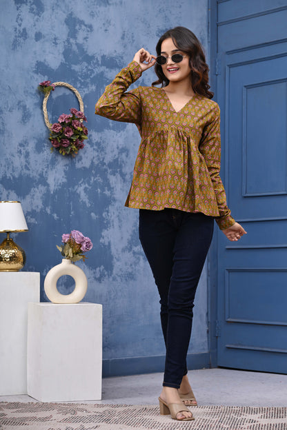 Flower Print Sanganeri Women's Top