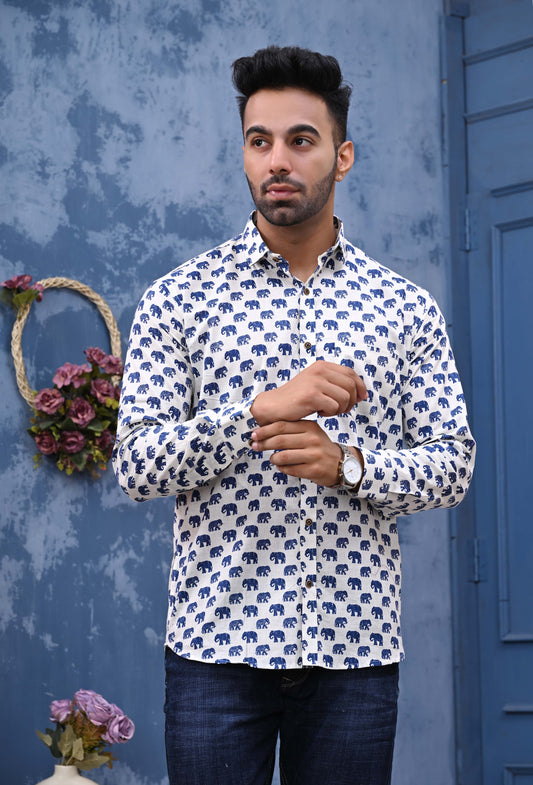 Blue Elephant Sanganeri Print Shirt