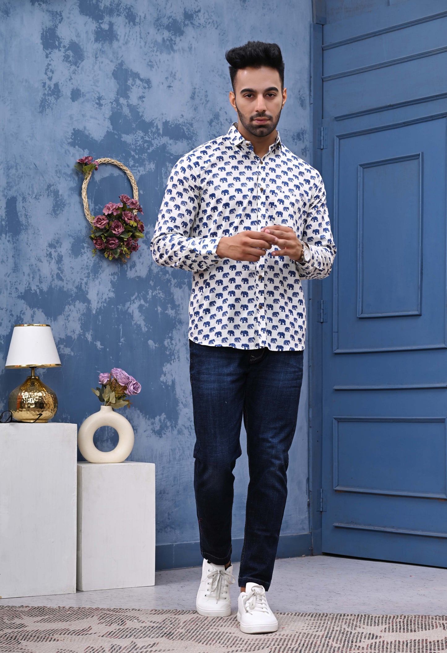 Blue Elephant Sanganeri Print Shirt