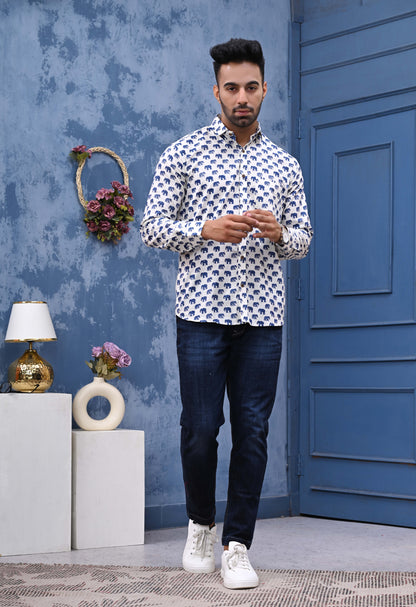 Blue Elephant Sanganeri Print Shirt