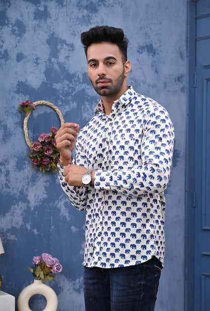 Blue Elephant Sanganeri Print Shirt