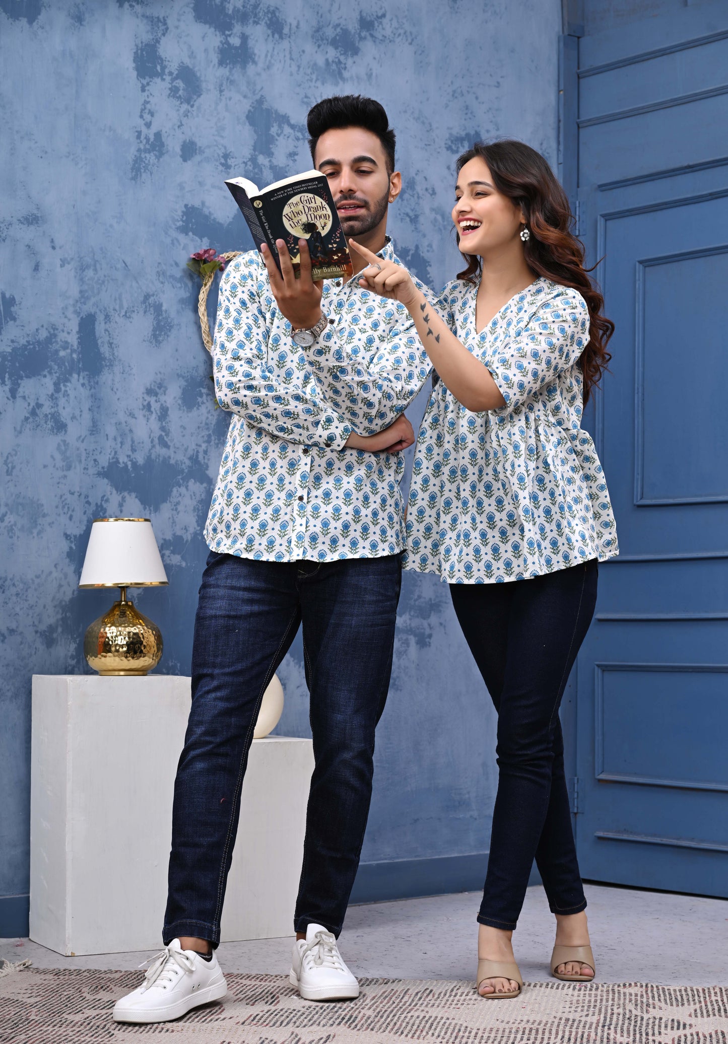 Blue Green Feather Print Combo