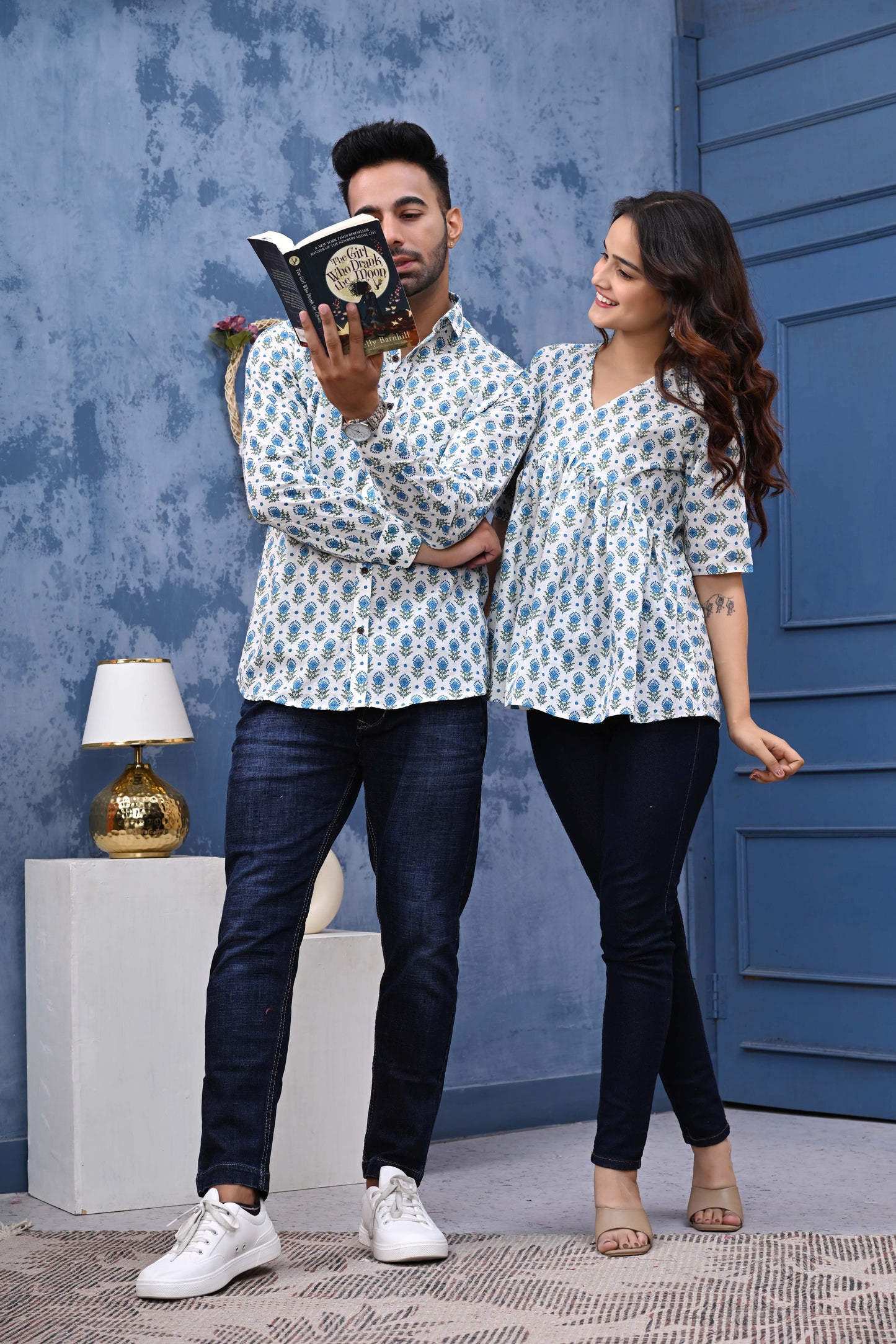 Blue Green Feather Print Combo