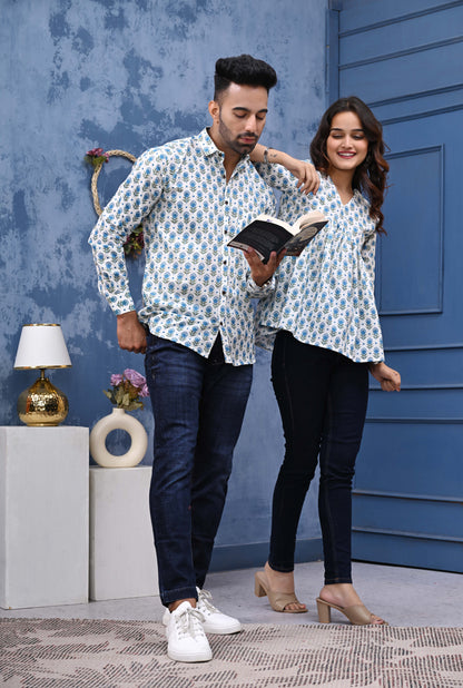 Blue Green Feather Print Combo