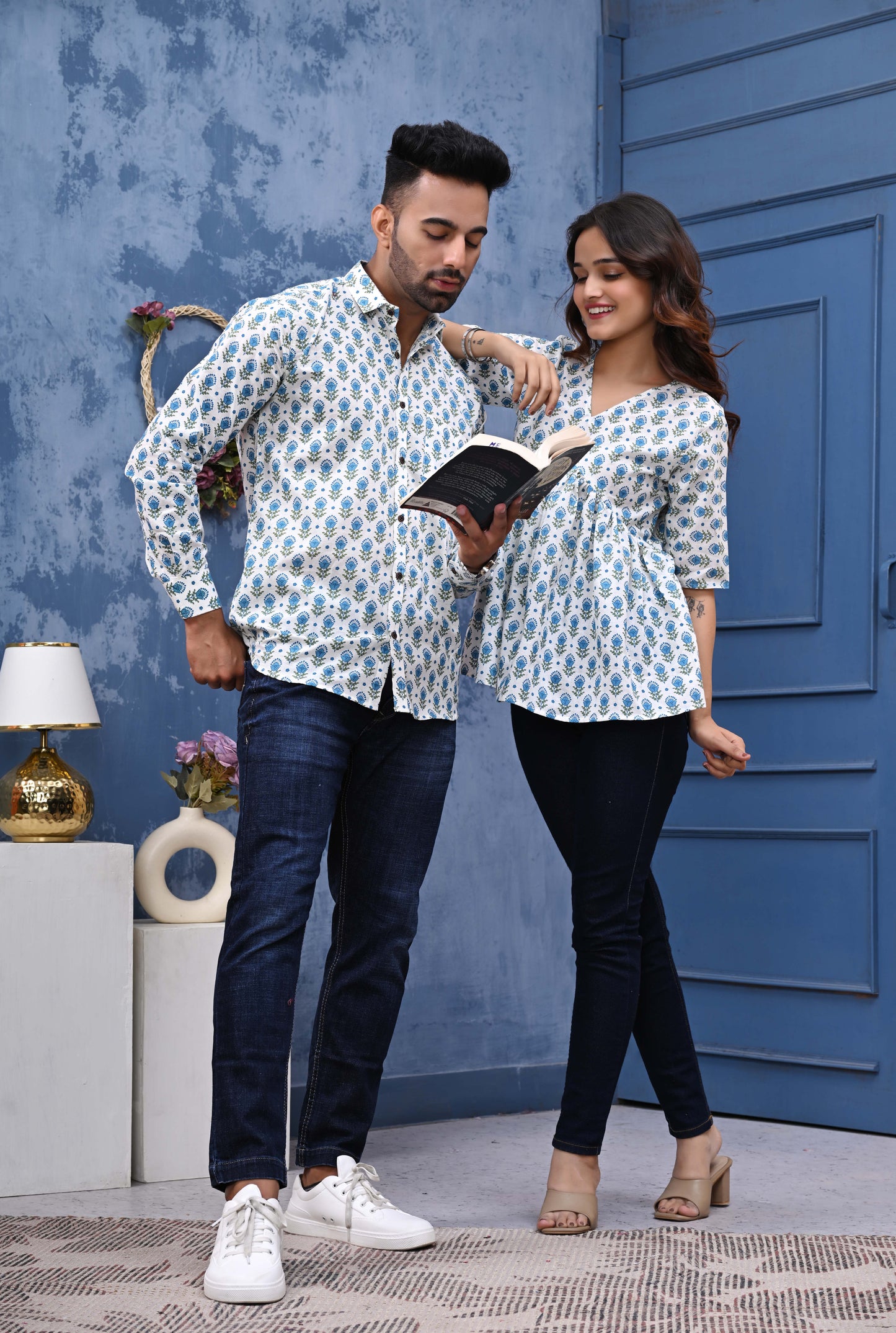 Blue Green Feather Print Combo