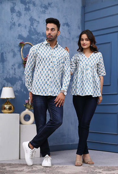 Blue Green Feather Print Combo