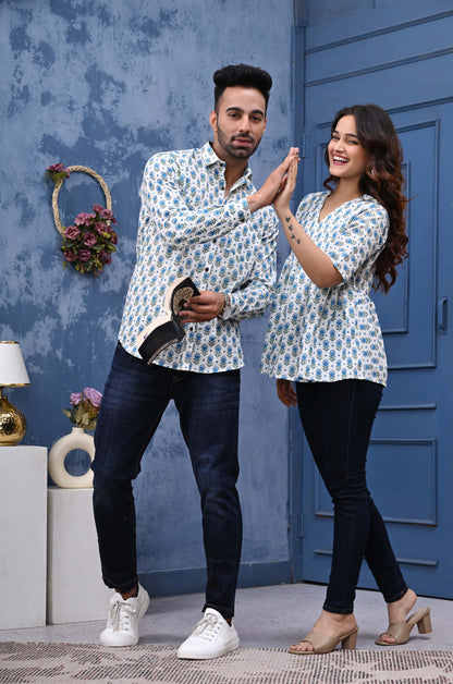 Blue Green Feather Print Combo